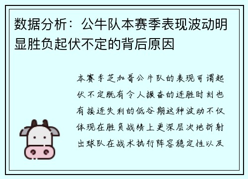 数据分析：公牛队本赛季表现波动明显胜负起伏不定的背后原因