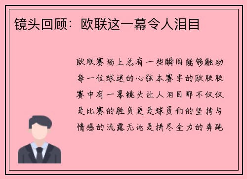 镜头回顾：欧联这一幕令人泪目