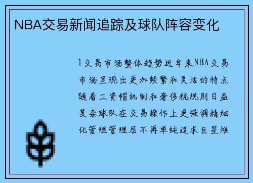 NBA交易新闻追踪及球队阵容变化